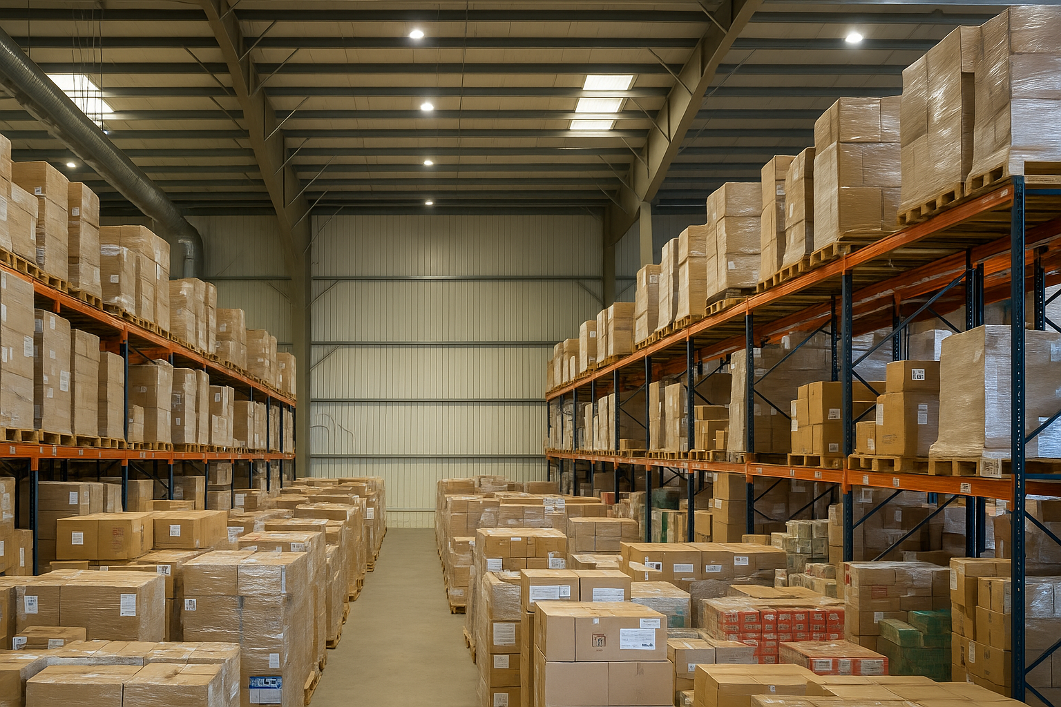 Warehouse stacked pallets